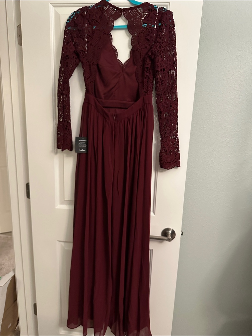 Lulu's Deep Burgundy Lace Maxi Dresa - Picture 5 of 7